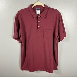 Patagonia Organic Cotton Red/Grey Striped Short Sleeve Polo Mens XL
